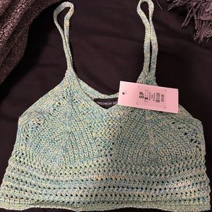green/blue knit crop top
